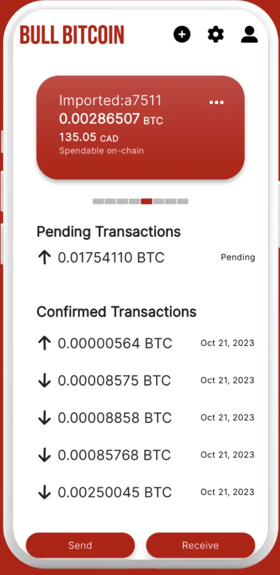 Transaction screen on the mobile app